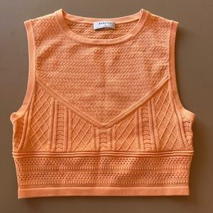 Aritzia | Babaton Pointelle Cropped Sweater Top in Light Orange - Size Medium